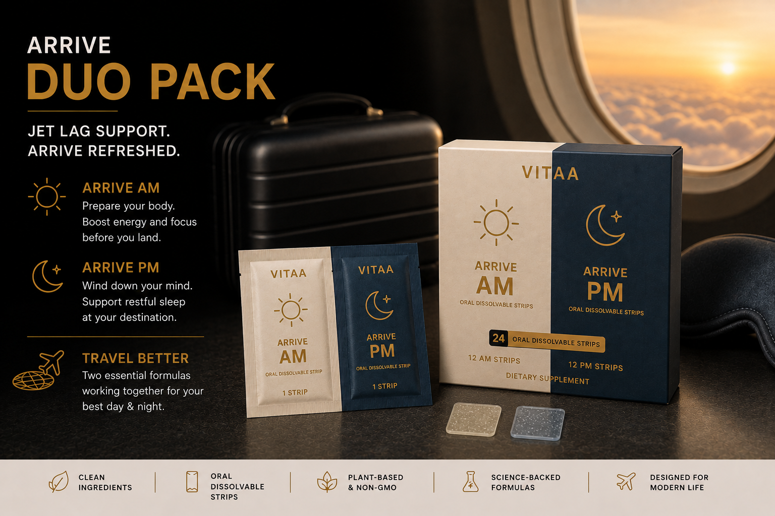 VITAA Arrive AM + PM duo pack of oral dissolvable strips