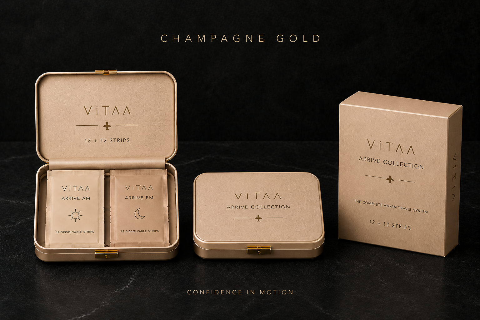 ARRIVE Collection Duo travel strip set in the Champagne Gold signature finish