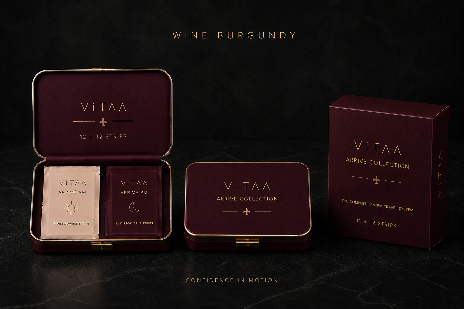 ARRIVE Collection Duo travel strip set in the Wine Burgundy signature finish