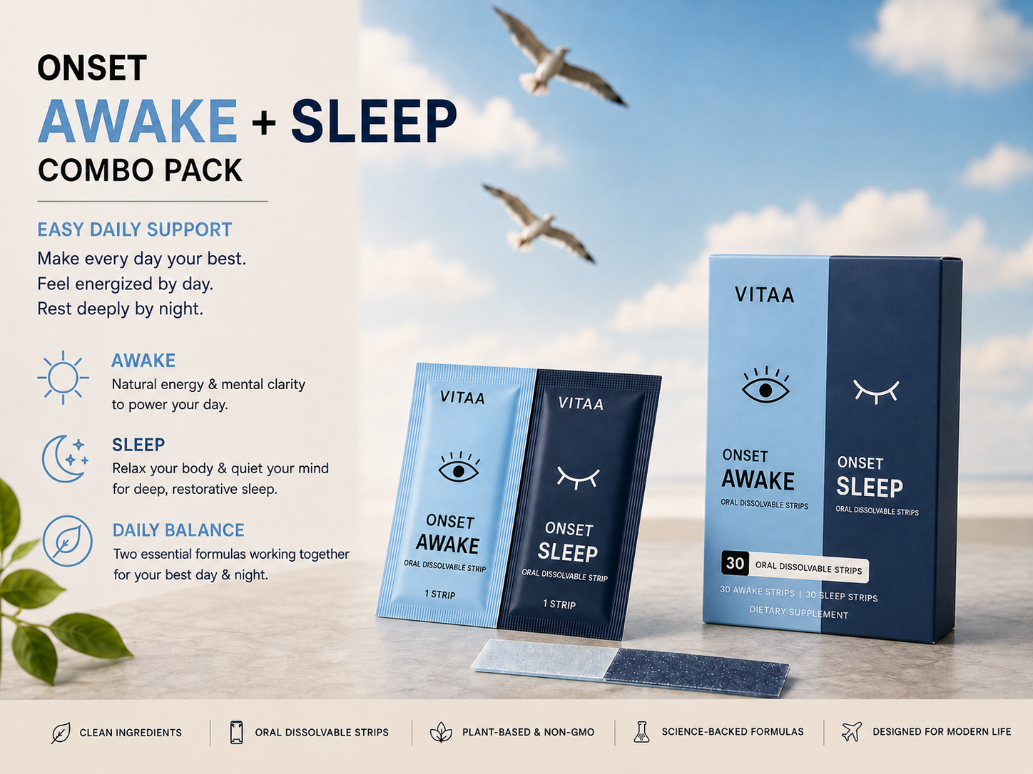 VITAA Onset Awake + Sleep combo pack of oral dissolvable strips